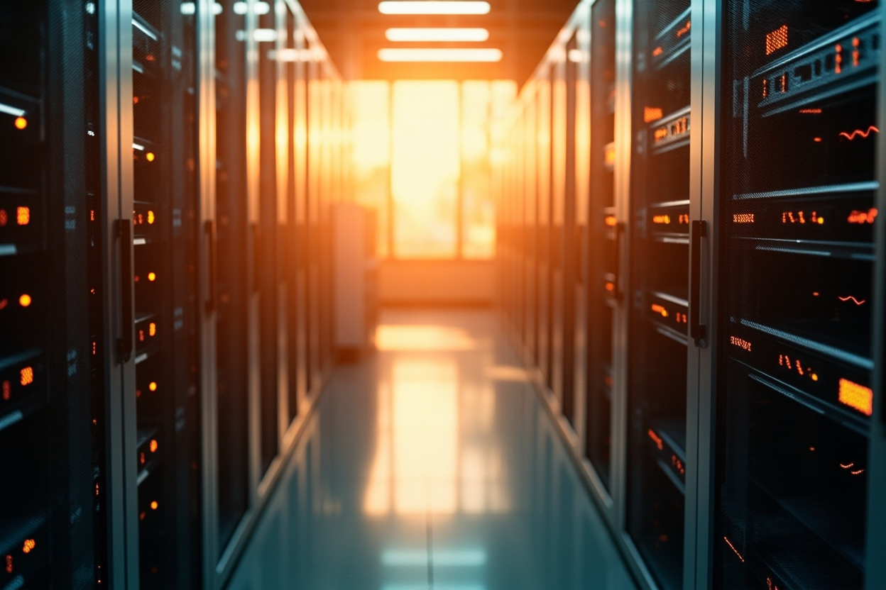 A vast, interconnected network of servers, symbolizing Kubernetes management simplified by expert consulting.