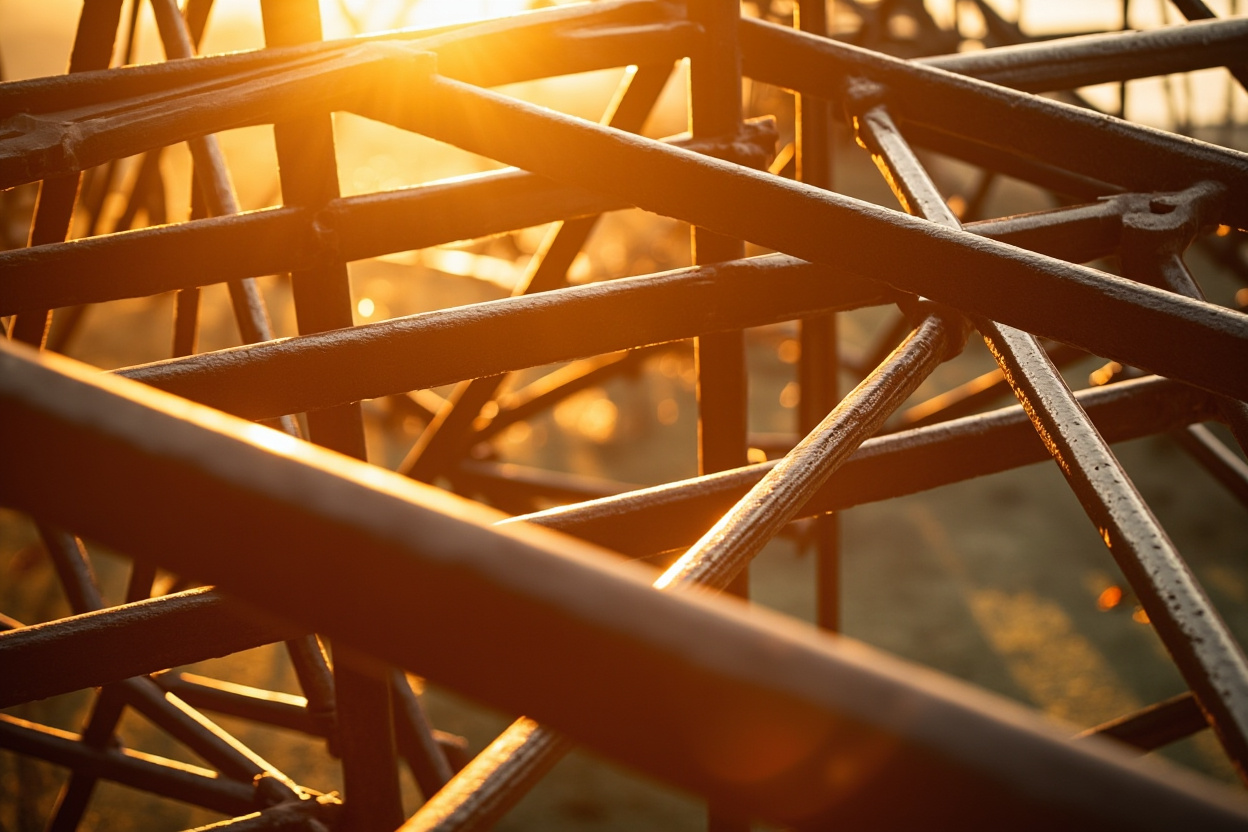 A network of interconnected support beams representing Kubernetes support plans, ensuring stability and reliability.