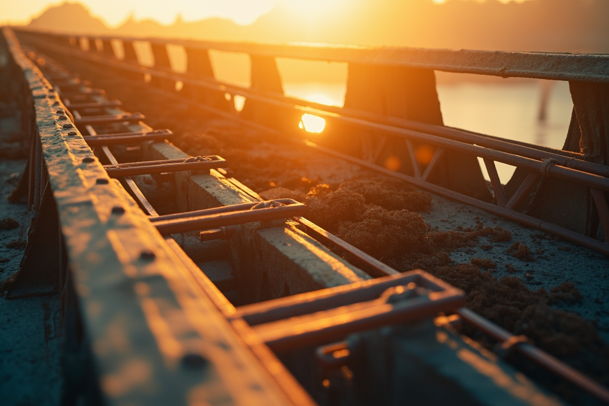 A wide shot of a bridge being upgraded one section at a time, symbolizing Kubernetes upgrades with minimal downtime.