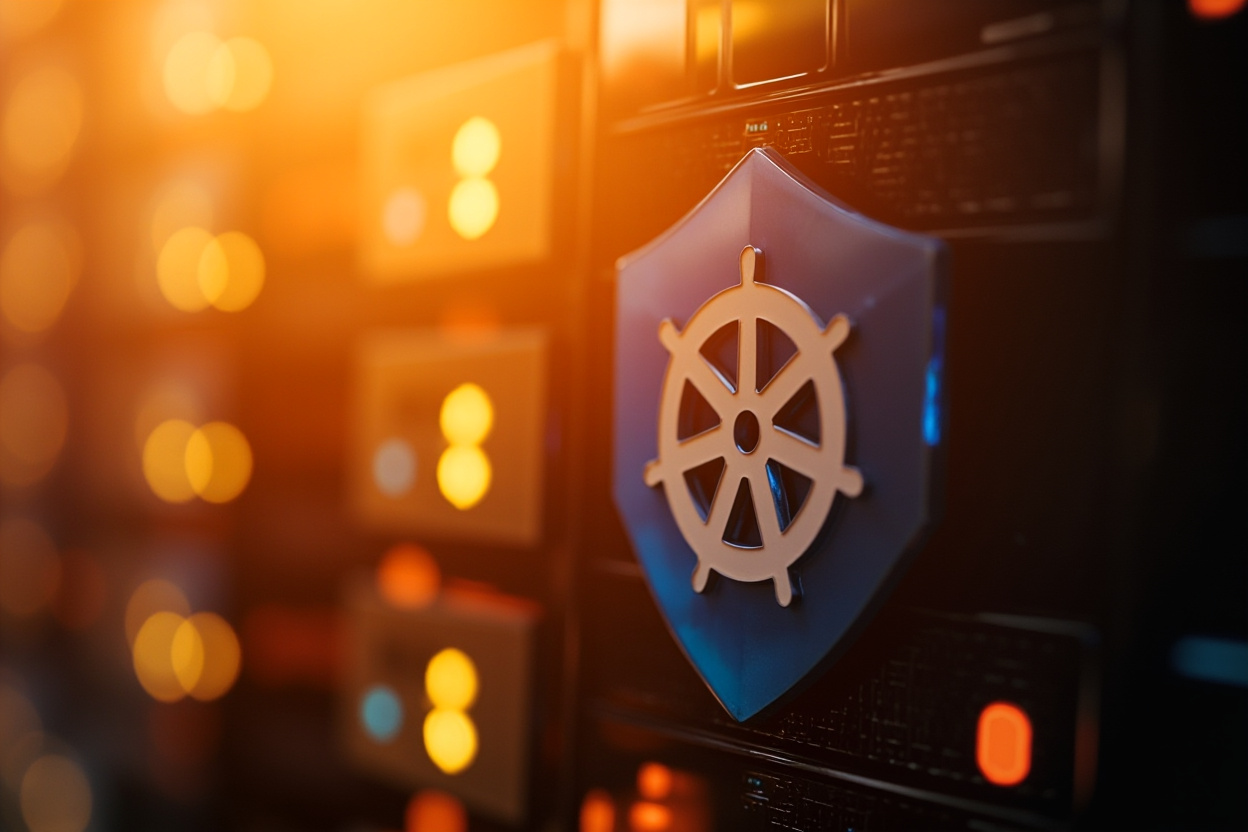 Secure Kubernetes cluster with compliance shield, symbolizing Kubegrade's security and compliance automation.