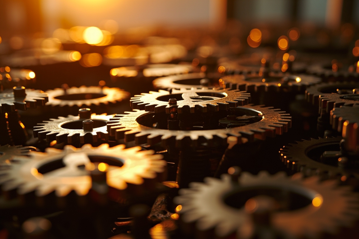 Automated gears turning smoothly within a Kubernetes cluster, symbolizing streamlined management.