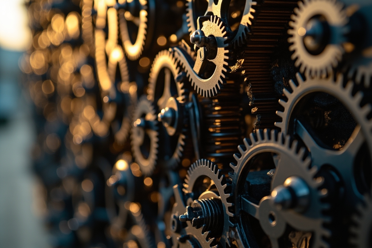 Automated gears turning smoothly within a Kubernetes cluster, symbolizing streamlined management.