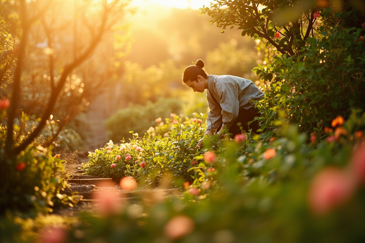 A gardener tending to a thriving garden, symbolizing optimized Kubernetes resources.