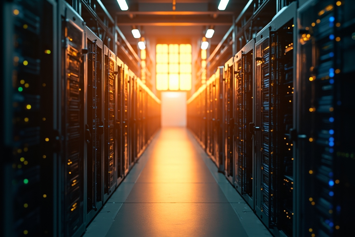 Wide shot of interconnected servers with natural lighting, symbolizing Kubernetes cloud native infrastructure.