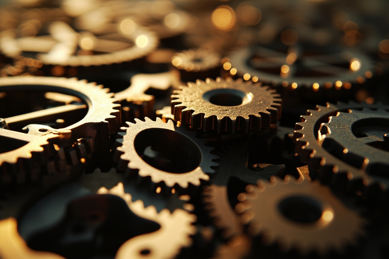 A network of interconnected gears, each representing a Kubernetes component, working together to optimize performance.