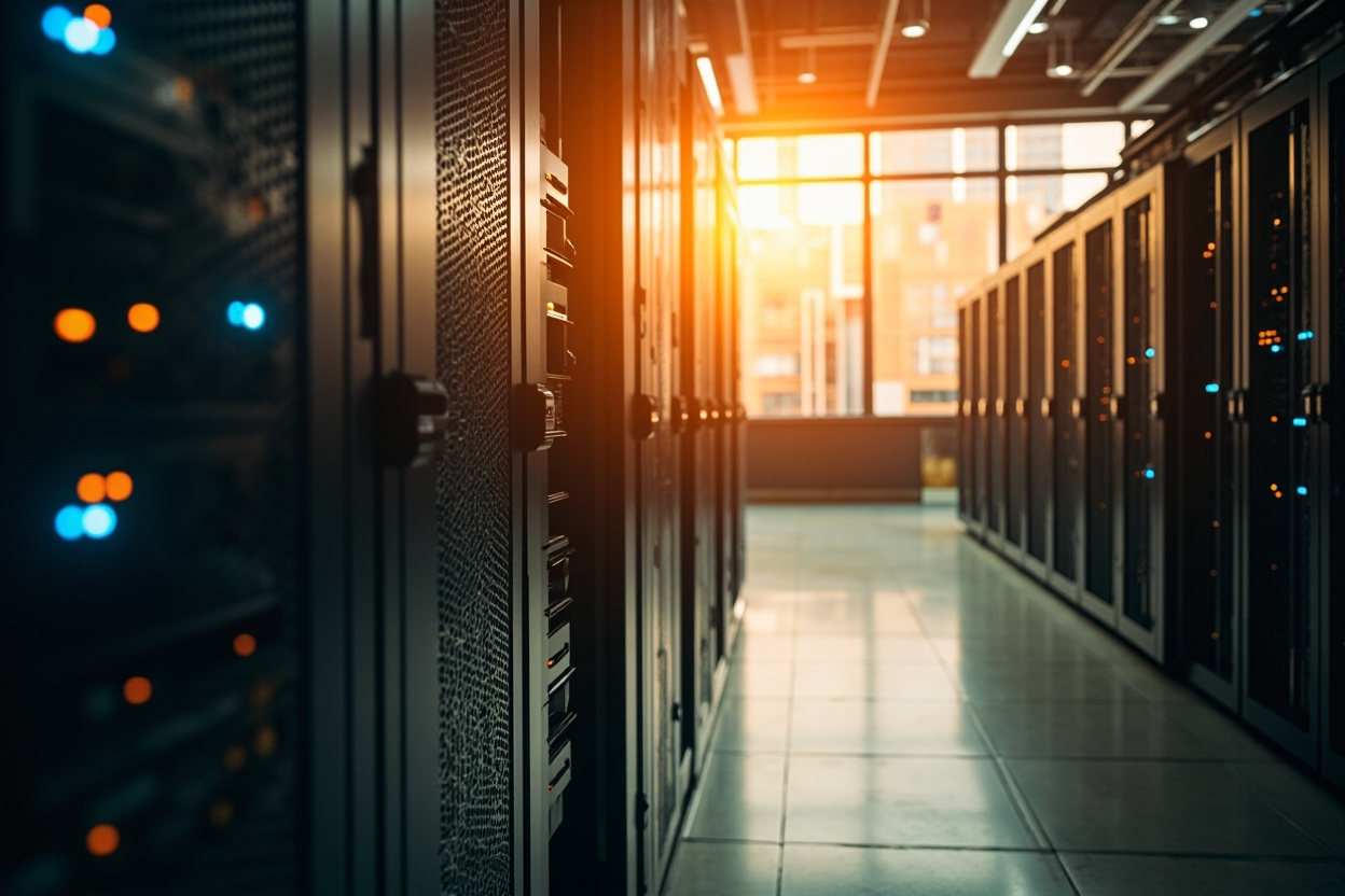 Server racks representing Kubernetes cluster performance, monitored for optimal efficiency.