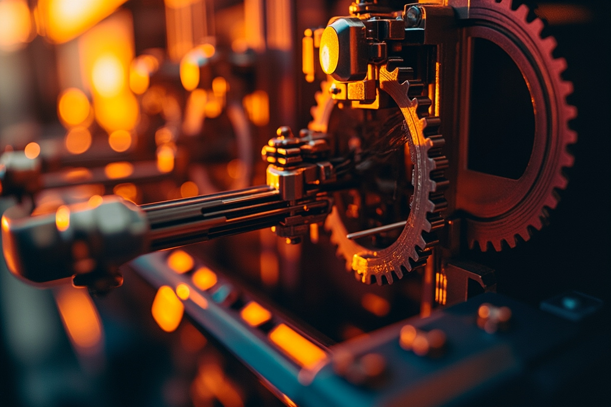 Automated gears deploying software onto a Kubernetes cluster, symbolizing streamlined deployment automation.