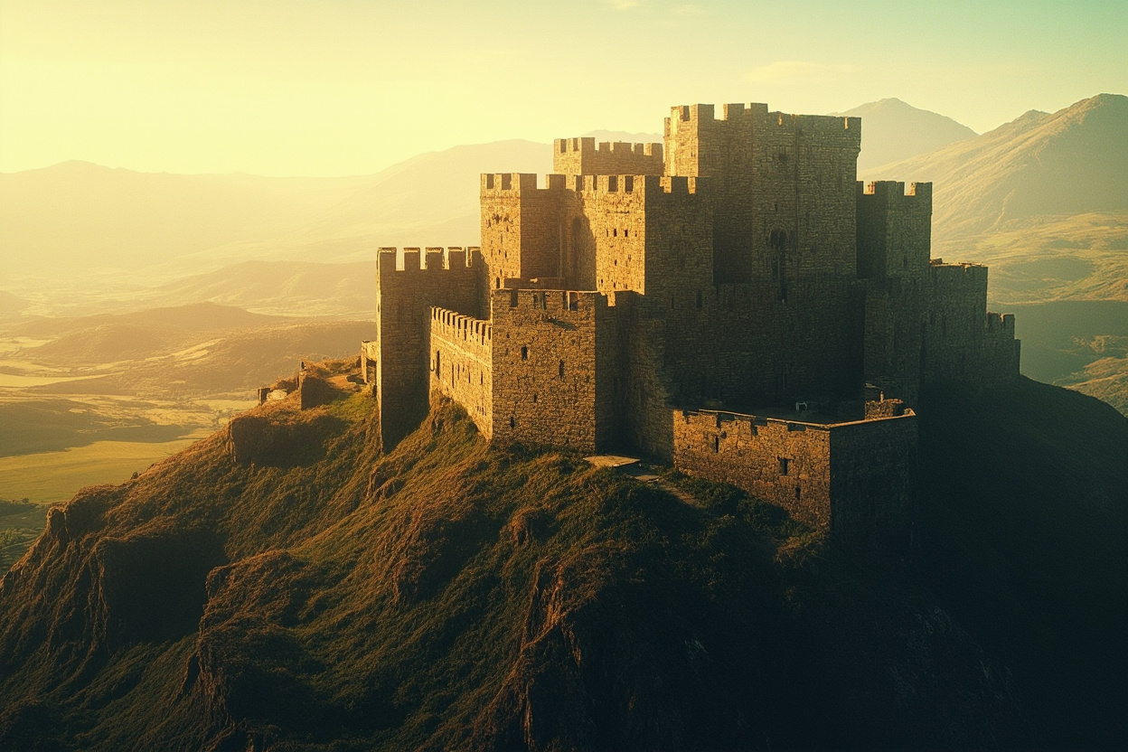 A fortified castle representing Kubernetes security hardening, symbolizing protection and resilience.