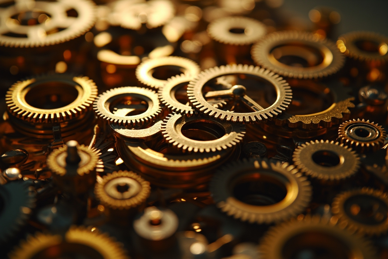 Interconnected gears representing Kubernetes tools optimizing resource allocation and cluster performance.