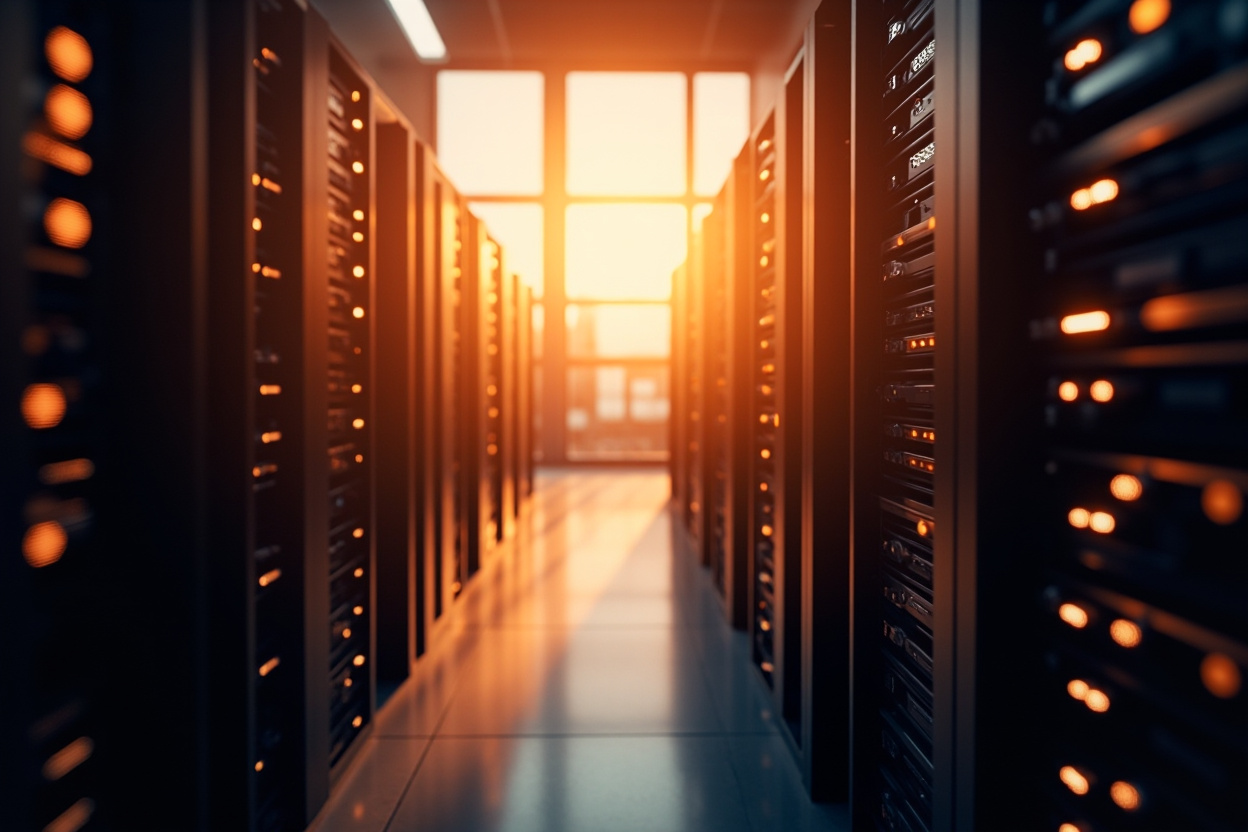 Interconnected server racks representing Kubernetes cloud native architecture.