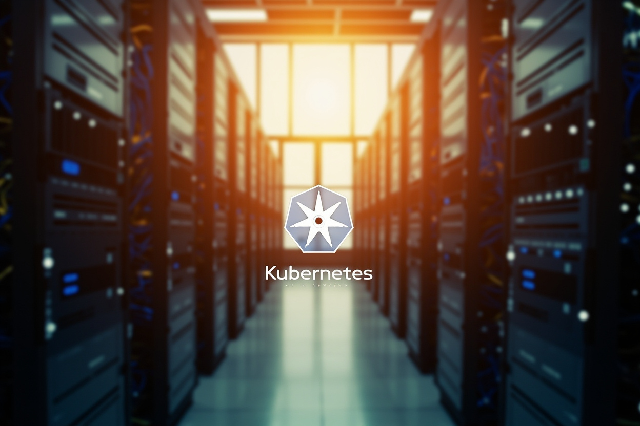 Interconnected server racks representing Kubernetes as a Service, highlighting scalability and automation.