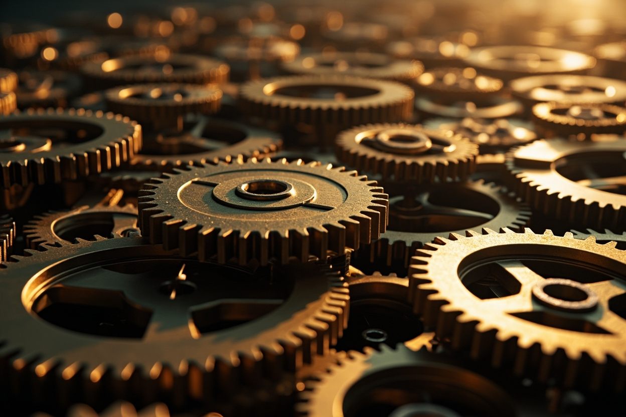 Interconnected gears symbolize Kubernetes DevOps, representing automation and streamlined operations.