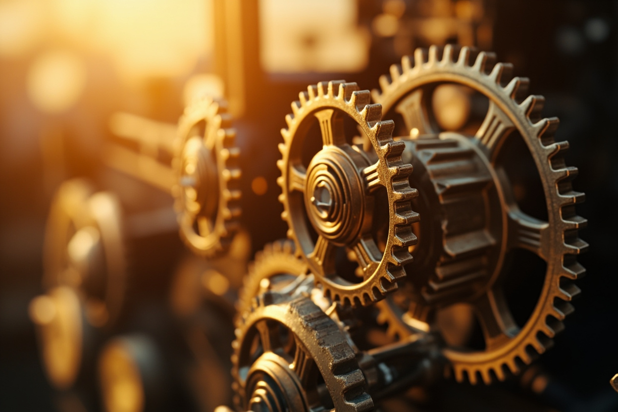 Automated gears turning, symbolizing Kubernetes automation tools streamlining workflows.
