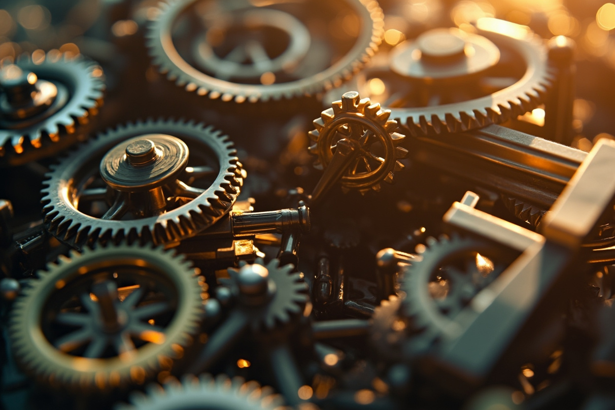 Conceptual image of a Kubernetes cluster upgrade process represented by interconnected gears, symbolizing a smooth and automated transition.