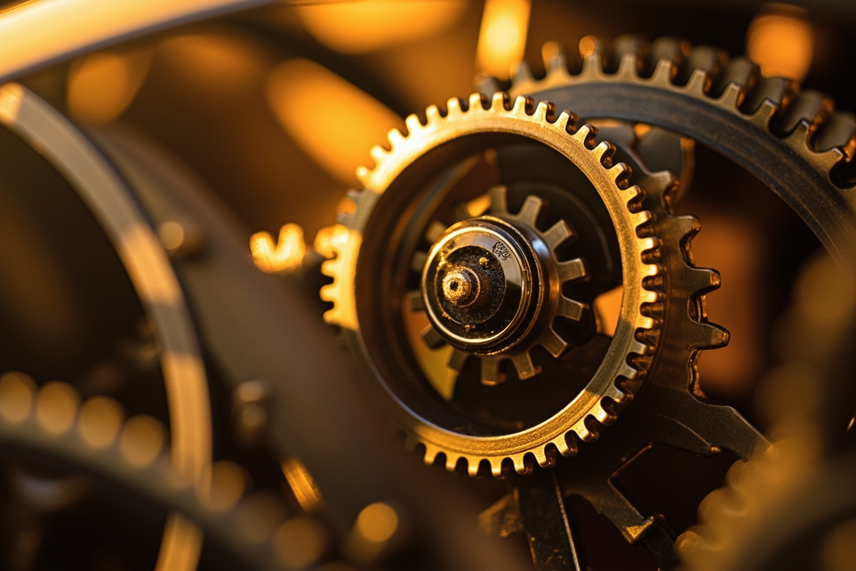 Interconnected gears representing Kubernetes application deployment, symbolizing smooth and automated operations.