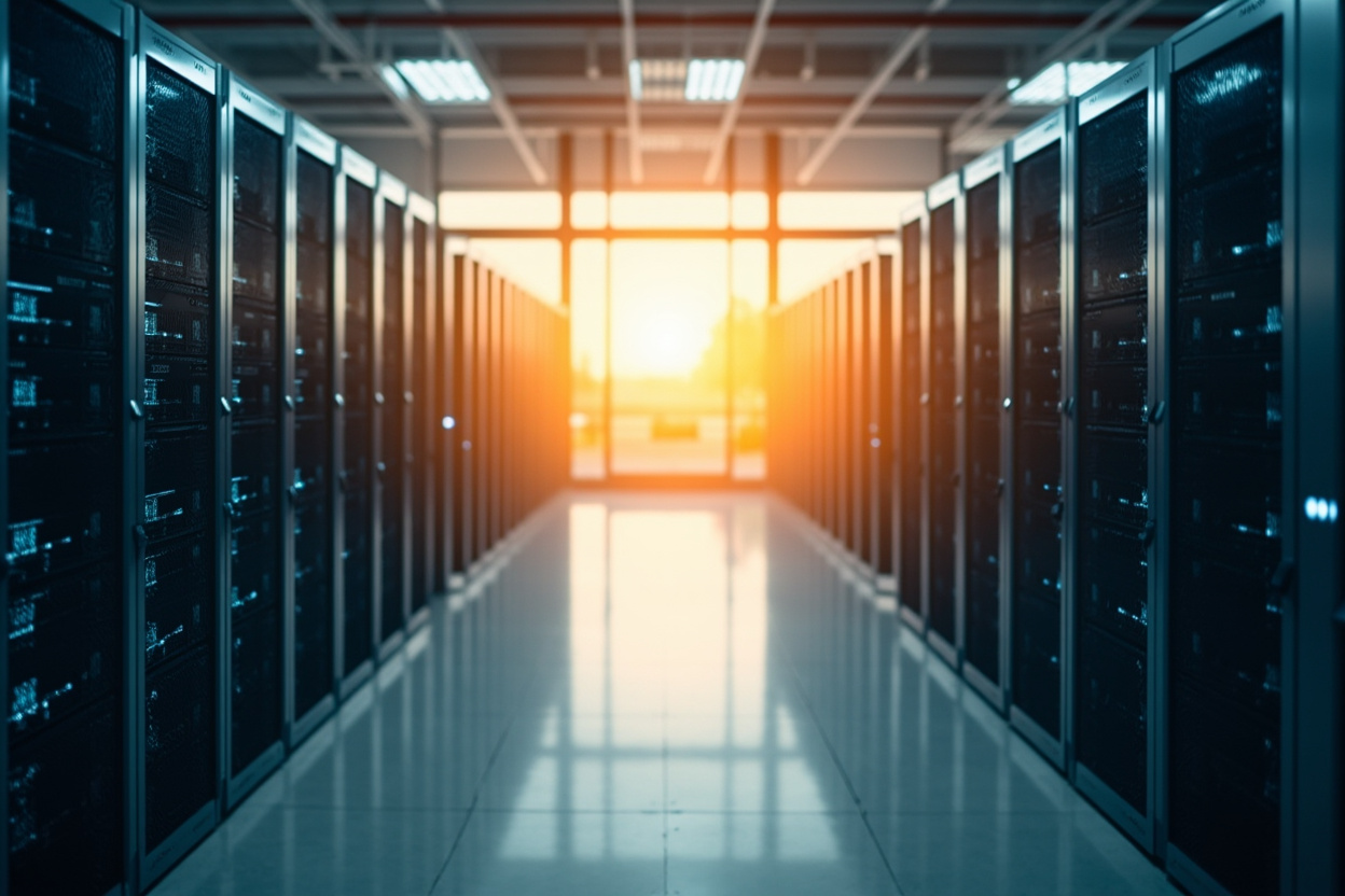 Cloud server room representing Kubernetes on Google Cloud Platform (GCP).