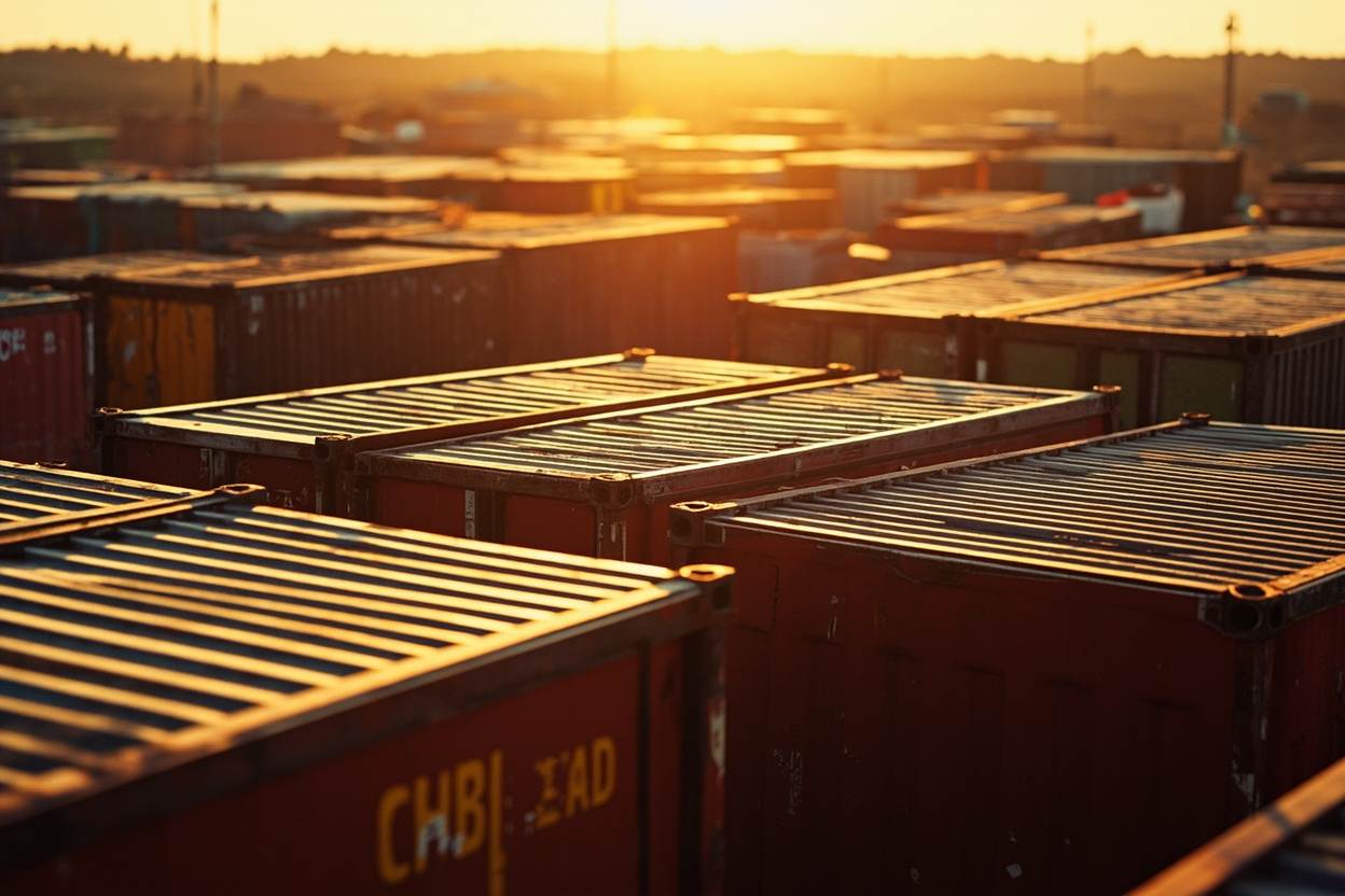 Interconnected shipping containers representing Docker and Kubernetes working together in application deployment.