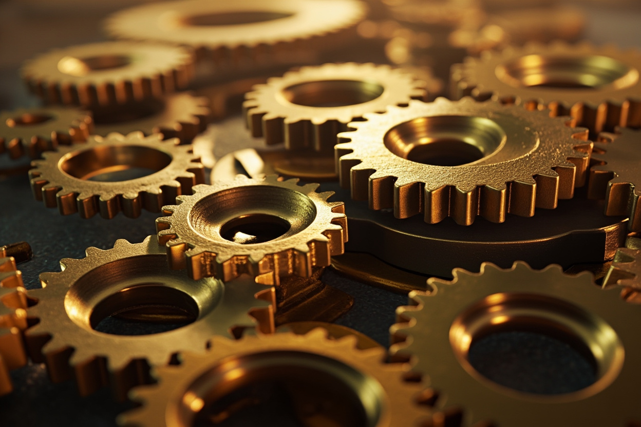 Conceptual image of interconnected gears symbolizing Kubernetes ConfigMaps and centralized configuration management.