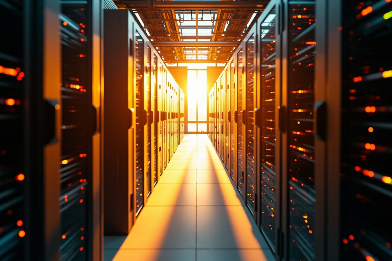 Interconnected server racks representing Kubernetes cluster monitoring.