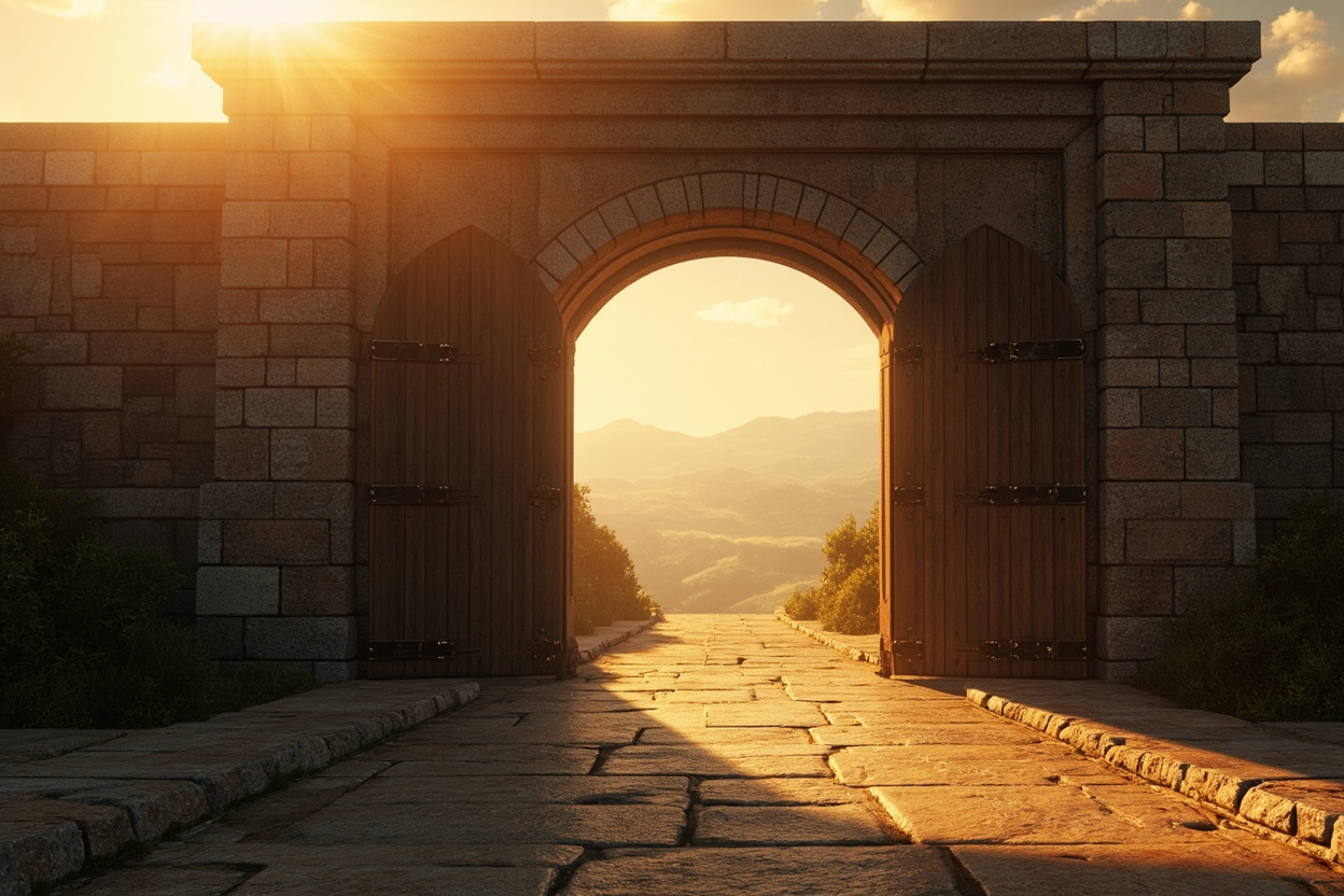 A fortress gate symbolizes Kubernetes RBAC, securing access with role-based permissions in a cluster.