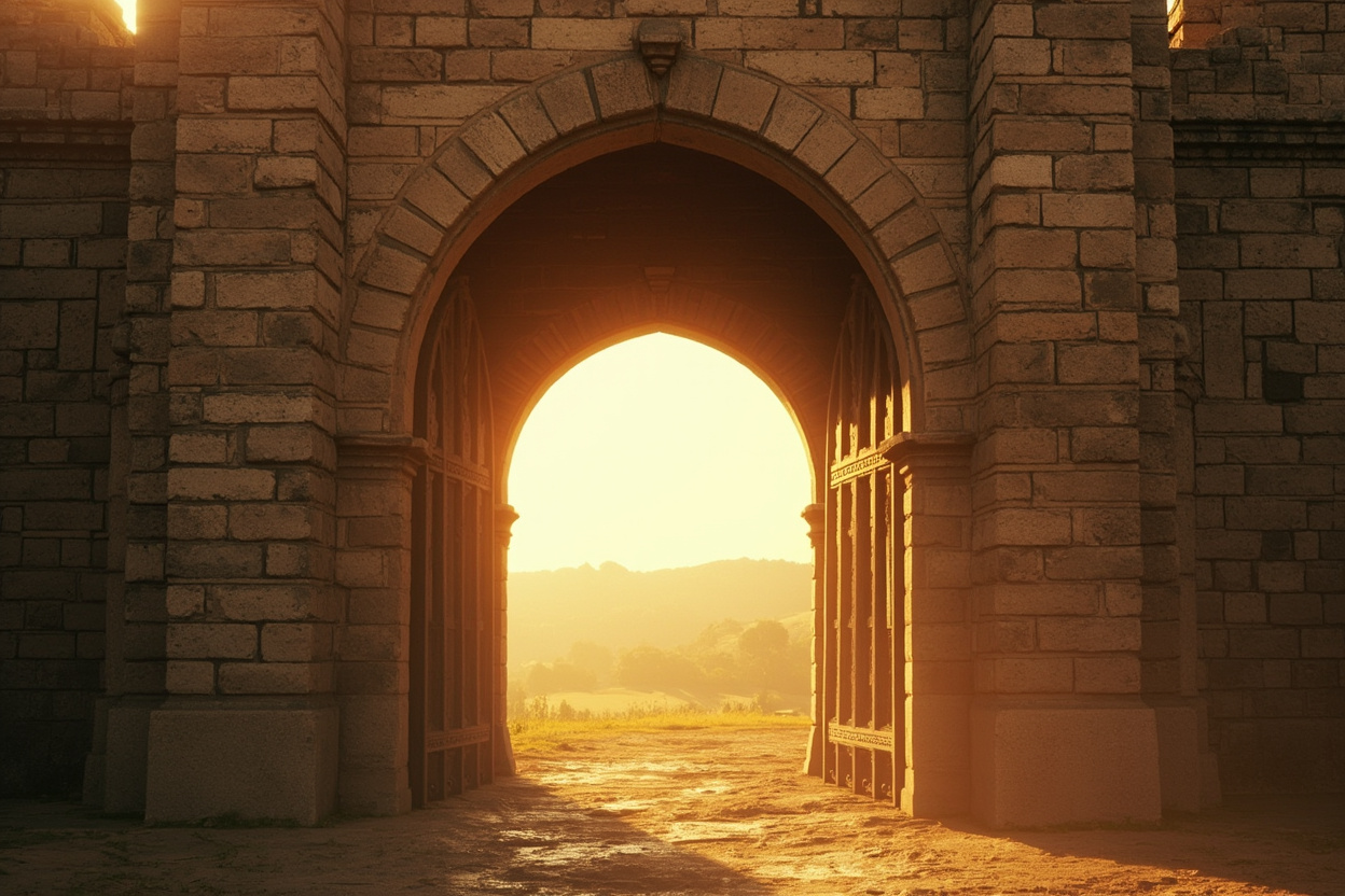 A fortress gate symbolizes Kubernetes RBAC, securing access with role-based permissions.