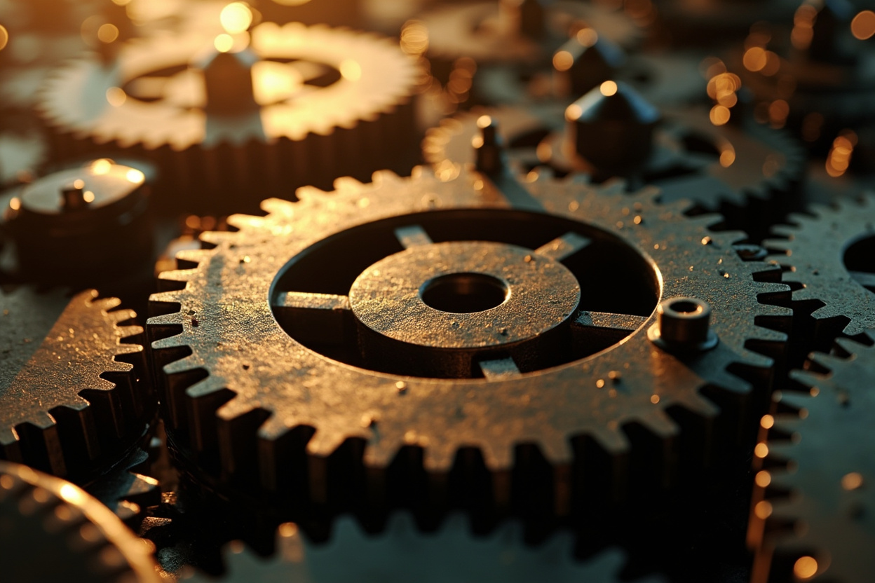 Interconnected gears representing Kubernetes training, symbolizing skill development and career advancement.