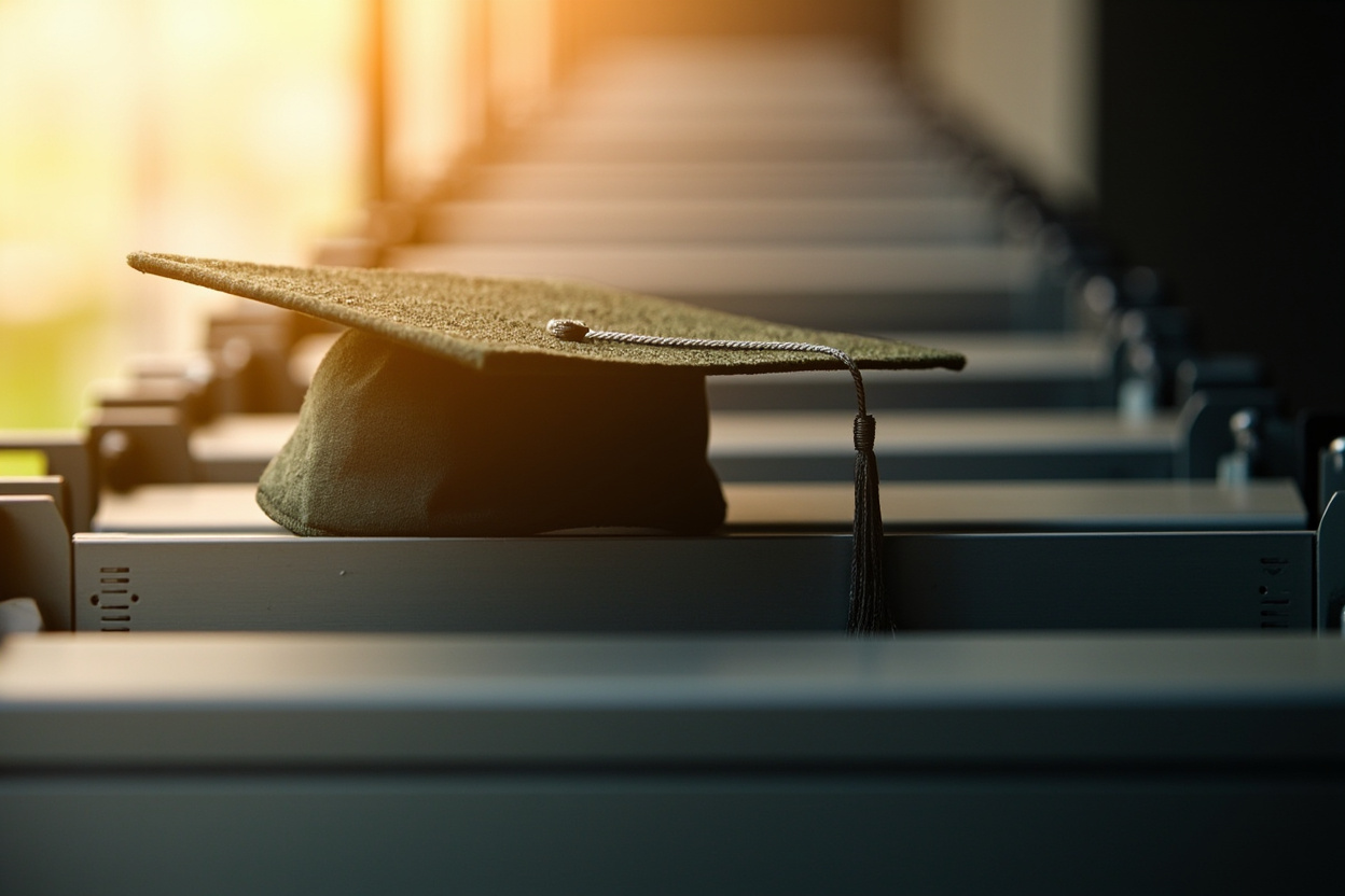 A graduation cap on server racks symbolizes expertise in Kubernetes, highlighting the value of certification programs.