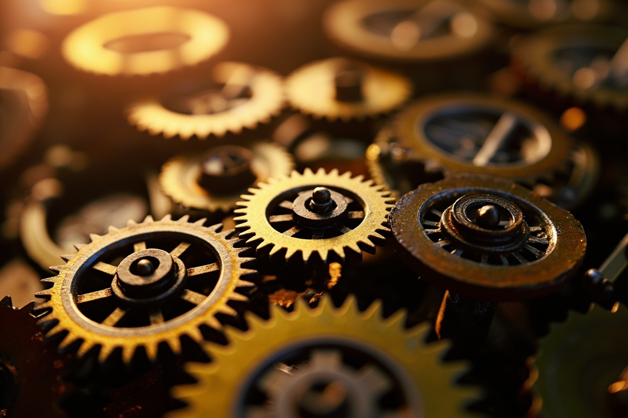 Interconnected gears symbolize open source Kubernetes tools, illustrating streamlined management and automation.