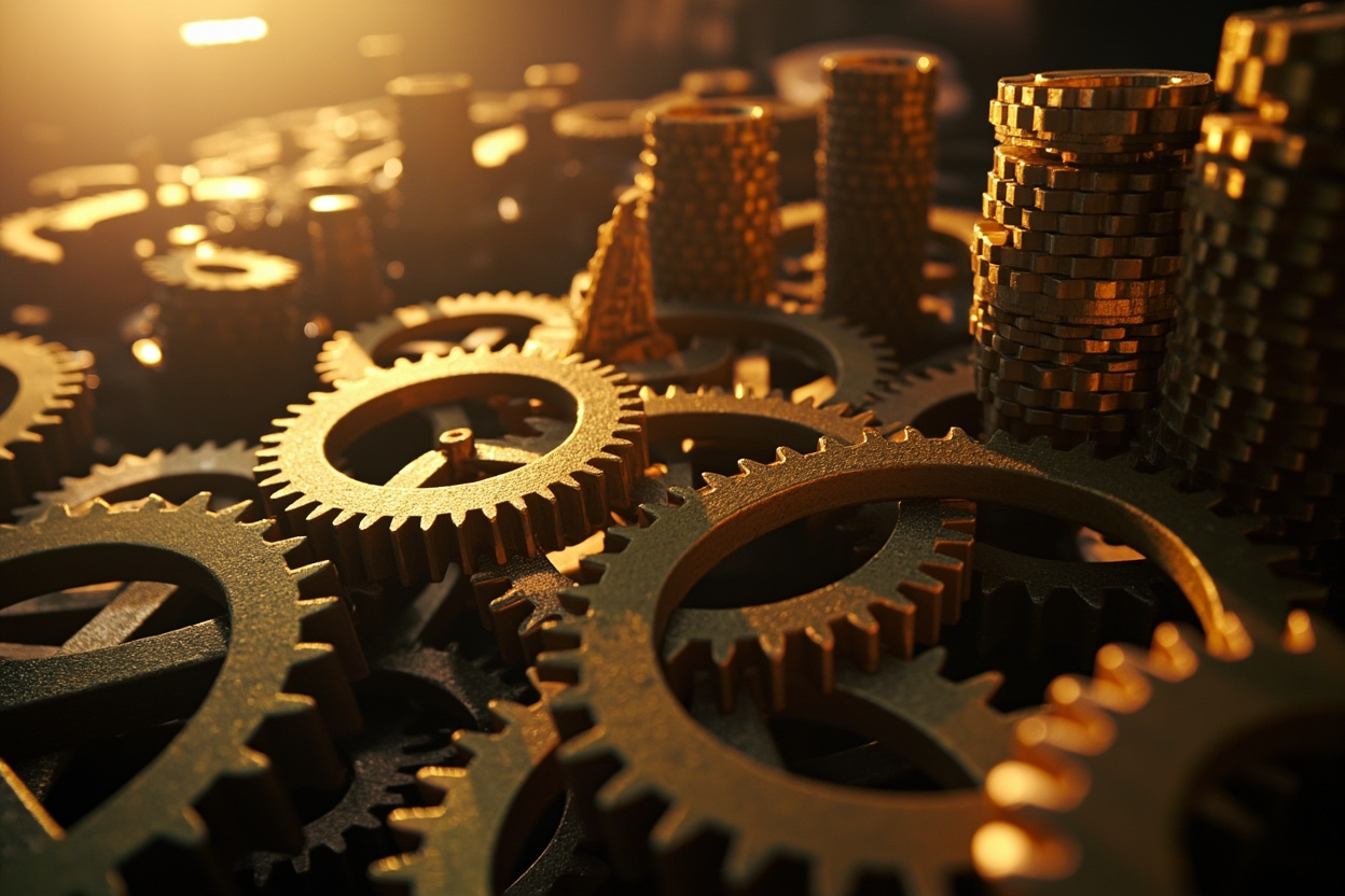 Interconnected gears symbolize Kubernetes management, highlighting the integration and automation provided by open source tools.